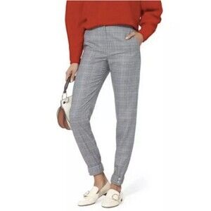 Tibi Cooper Plaid Wool Silk Jogger Trousers Size 4 Snap Detail